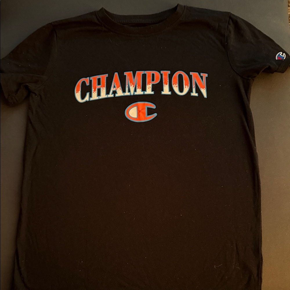 Champion Black Tee with Red and White Logo